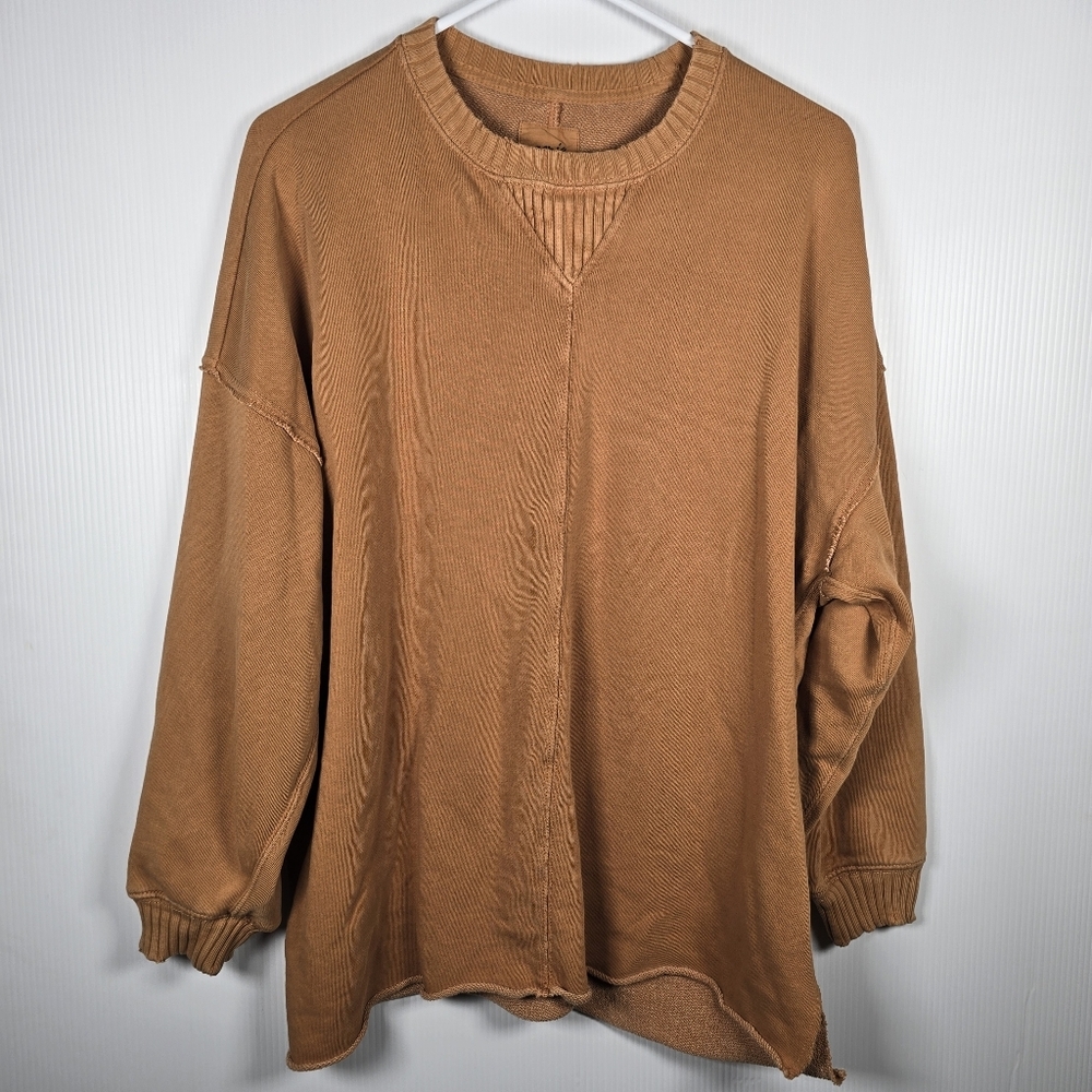 Aerie Down-To-Earth Oversized Sweatshirt In Burnt Orange Size XS Distressed - Picture 2 of 11